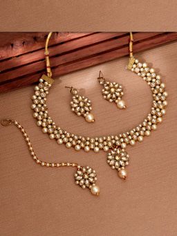 Sukkhi - Traditional Gold Plated Kundan & Pearl Choker Necklace Set for Women