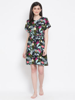 Clovia - Print Me Pretty Short Night Dress Rayon - Multi-color