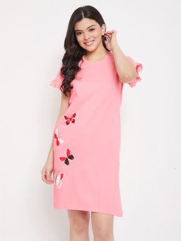 Clovia - Cotton printed Short Nighty - Pink