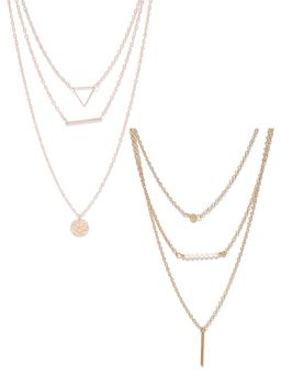 OOMPH - Gold Tone Multi Layered Multi-Strand Fashion Necklace for Women & Girls Pack of 2