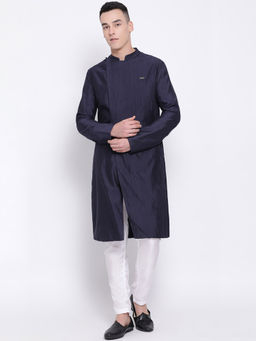Devoiler - Navy Blue Regular Fit Long Kurta For Men