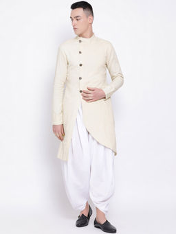 Devoiler - Beige Regular Fit Long Kurta For Men