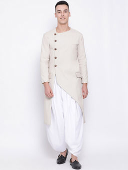 Devoiler - Beige Regular Fit Long Kurta For Men