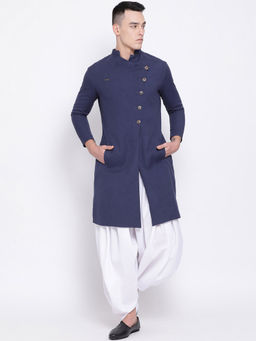 Devoiler - Navy Blue Regular Fit Long Kurta For Men