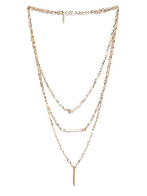 OOMPH Gold Beads & Charm Multi Layer Fashion Necklace