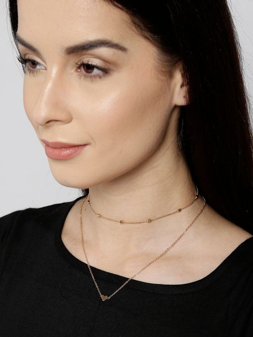 OOMPH Gold Heart Motif Multi Layered Fashion Necklace