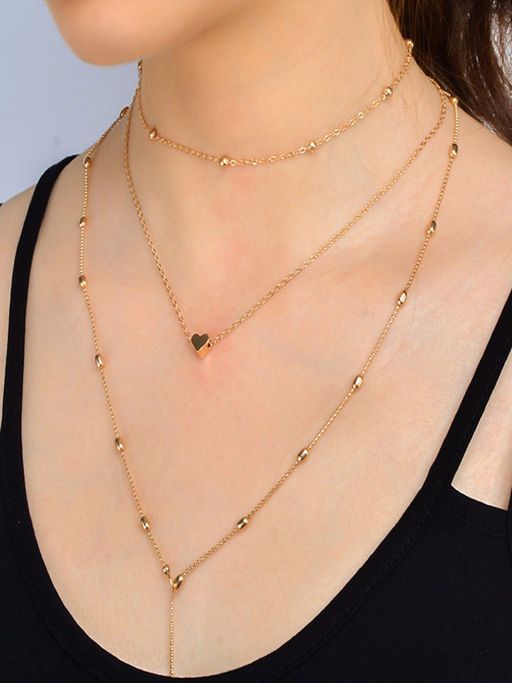Fabula Gold Tone Heart Shape Multi Layered Multi-Strand Fashion Necklace (Set of 3)