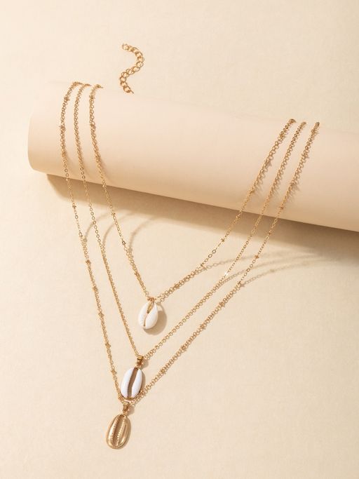 Fabula Gold Tone Multi Layer Sea Shell Charm Necklace