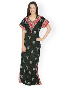 Secret Wish - Women's Green Printed Maxi Nightdress (Free Size)