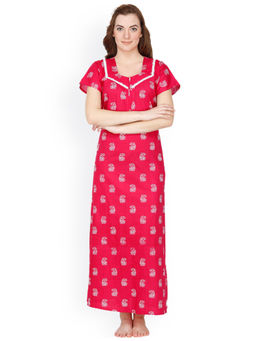 Secret Wish - Women's Pink & White Paisley Print Maxi Nightdress (Free Size)