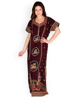 Secret Wish - Women's Brown Printed Maxi Nightdress (Free Size)
