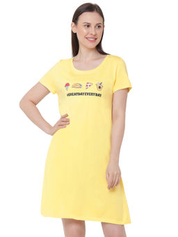 SOIE - Women Super-Soft Cotton Modal Knee Length Nightdress - Yellow