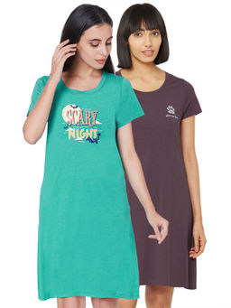 SOIE - Women Super-Soft Cotton Modal Nightdress (Pack Of 2) - Multi-Color