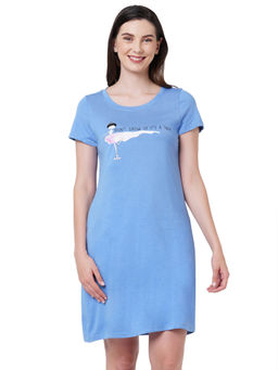 SOIE - Womens Super-Soft Cotton Modal Nightdress - Blue
