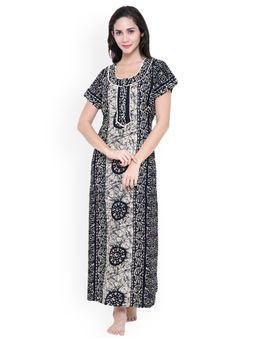Secret Wish - Women's Black-Off-White Printed Nightdress (Free Size)