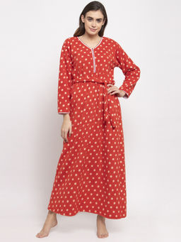 Secret Wish - Women's Printed Woolen Nighty - Red (Free Size)