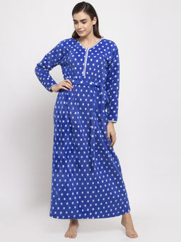 Secret Wish - Women's Printed Woolen Nighty - Blue (Free Size)
