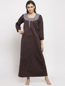 Secret Wish - Women's Printed Woolen Nighty - Brown (Free Size)