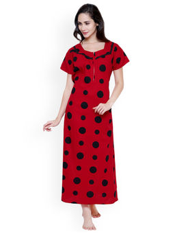 Secret Wish - Women's Red & Black Printed Nightdress (Free Size)