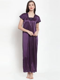 Secret Wish - Women's Satin Purple Solid Nighty (Free Size)