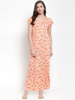 Secret Wish - Women's Hosiery Peach Printed Nighty (Free Size)