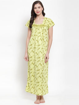 Secret Wish - Women's Hosiery Olive Green Printed Nighty (Free Size)