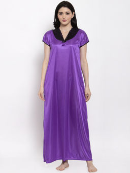 Secret Wish - Women's Purple Solid Satin Nighty (Free Size)
