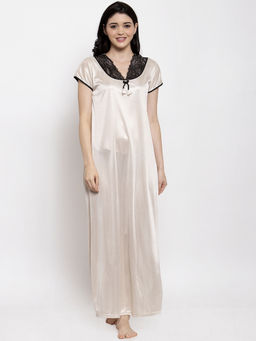 Secret Wish - Women's Cream Solid Satin Nighty (Free Size)