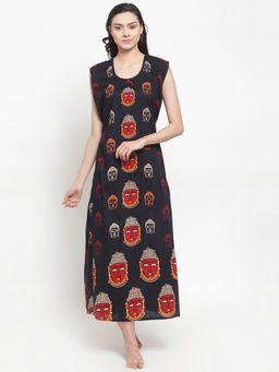 Secret Wish - Women's Black Cotton Printed Nighty (Free Size)