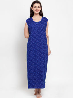 Secret Wish - Women's Blue Cotton Printed Nighty (Free Size)