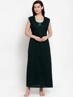 Secret Wish - Women's Dark Green Cotton Printed Nighty (Free Size)