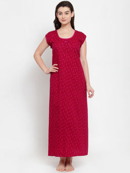 Secret Wish - Women's Maroon Cotton Printed Nighty (Free Size)