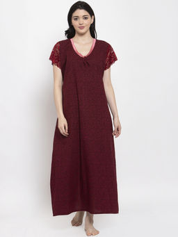 Secret Wish - Women's Maroon Printed Cotton Nighty (Free Size)