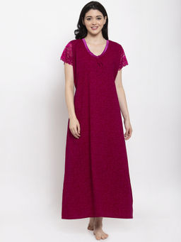 Secret Wish - Women's Maroon Printed Cotton Nighty (Free Size)