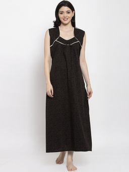 Secret Wish - Women's Black Printed Cotton Nighty (Free Size)