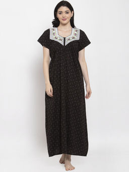 Secret Wish - Women's Black Printed Cotton Nighty (Free Size)