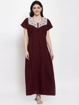 Secret Wish - Women's Brown Printed Cotton Nighty (Free Size)