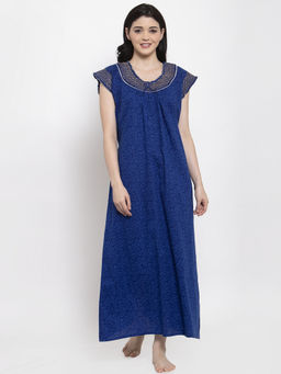 Secret Wish - Women's Blue Printed Cotton Nighty (Free Size)