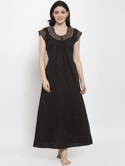 Secret Wish - Women's Black Printed Cotton Nighty (Free Size)