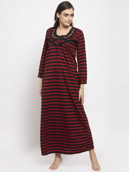 Secret Wish - Women's Striped Woolen Maternity Nighty - Brown (Free Size)