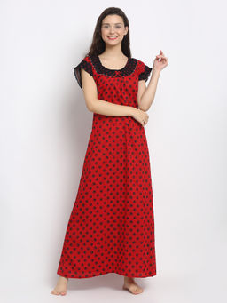 Secret Wish - Women Red Printed Cotton Nighty (Free Size)