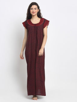 Secret Wish - Women Black Printed Cotton Nighty (Free Size)