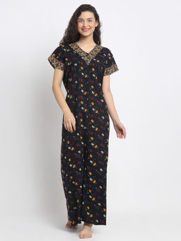 Secret Wish - Women Black Printed Cotton Nighty (Free Size)