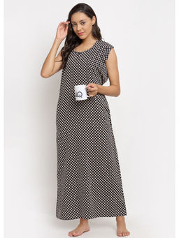 Secret Wish - Women Black Printed Cotton Nighty (Free Size)
