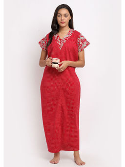 Secret Wish - Women Red Printed Cotton Nighty (Free Size)