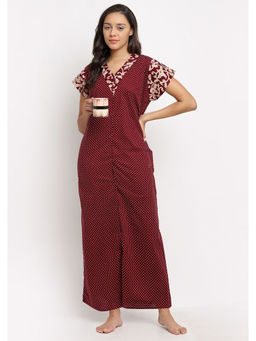 Secret Wish - Women Maroon Printed Cotton Nighty (Free Size)