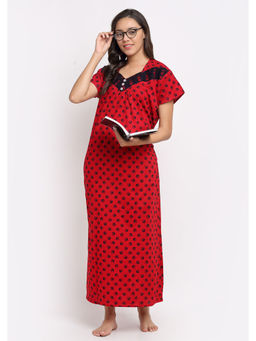 Secret Wish - Women Red Printed Cotton Nighty (Free Size)