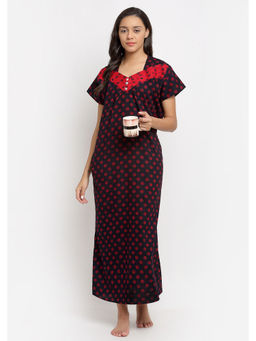 Secret Wish - Women Black Printed Cotton Nighty (Free Size)