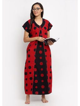 Secret Wish - Women Black Printed Cotton Nighty (Free Size)