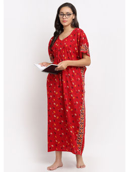 Secret Wish - Women Red Printed Cotton Kaftaan (Free Size)